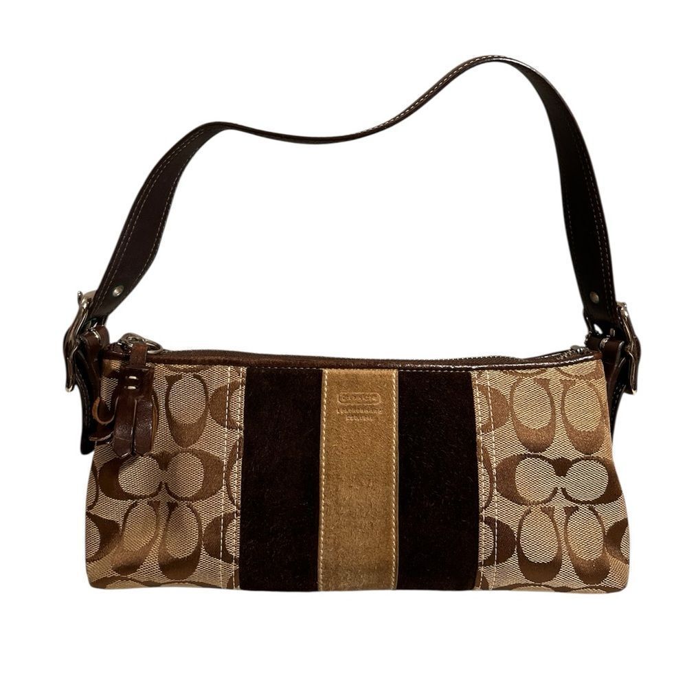 Coach Y2K Brown Signature Demi Suede East West Mini Bag